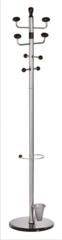 Cuier metalic argintiu ALCO, 180/38cm, 8 agatatori metalice, accesorii lemn negru, suport umbrele