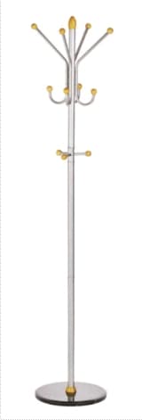 Cuier metalic argintiu ALCO, 185/40cm, 11 agatatori metalice cu accesorii din lemn