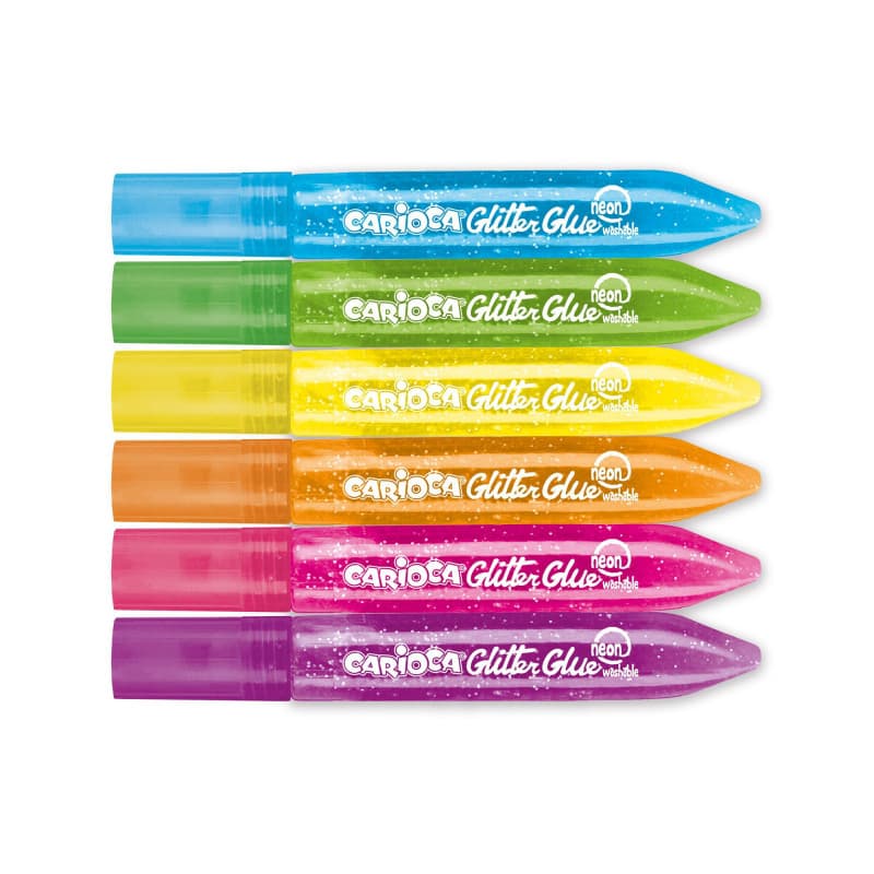 Lipici Glitter, lavabil, 6 culori/blister, CARIOCA Glitter Glue Neon