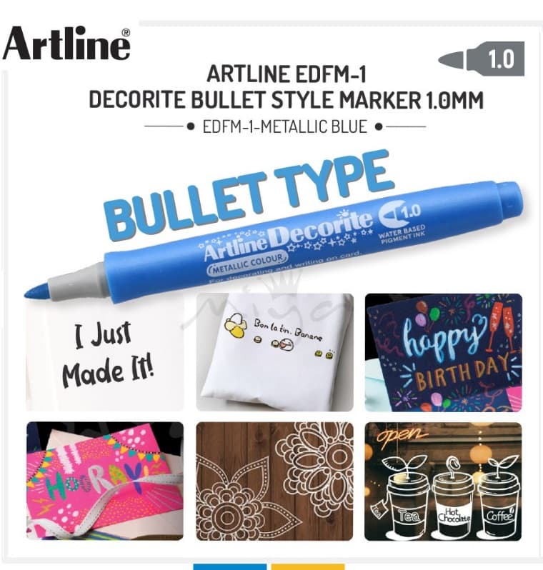 Marker ARTLINE Decorite, varf rotund 1.0mm - albastru metalizat
