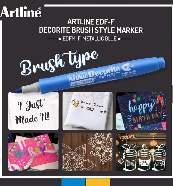 Marker ARTLINE Decorite, varf flexibil (tip pensula) - albastru metalizat