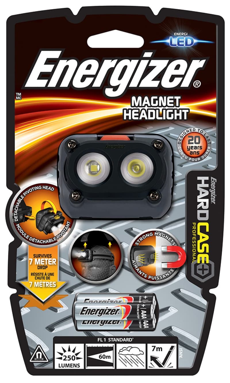 Lanterna LED de cap Magnet Headlight, 250 lumeni, raza de 60m + 3 baterii AAA, Energizer
