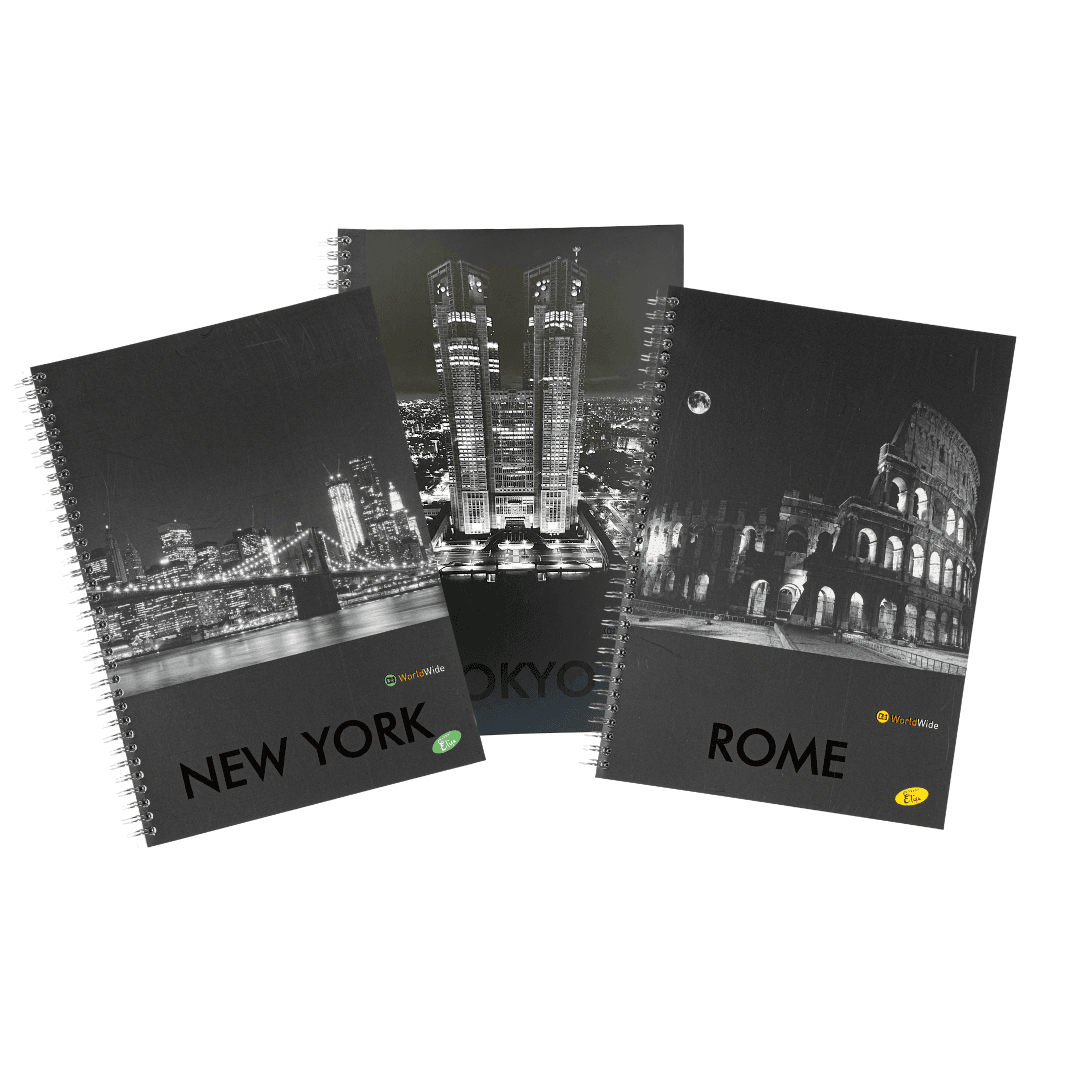 Caiet A4 Dictando cu Spirala ELISA PRINT Cities by Night, 70 file, 70g, coperta 300gsm