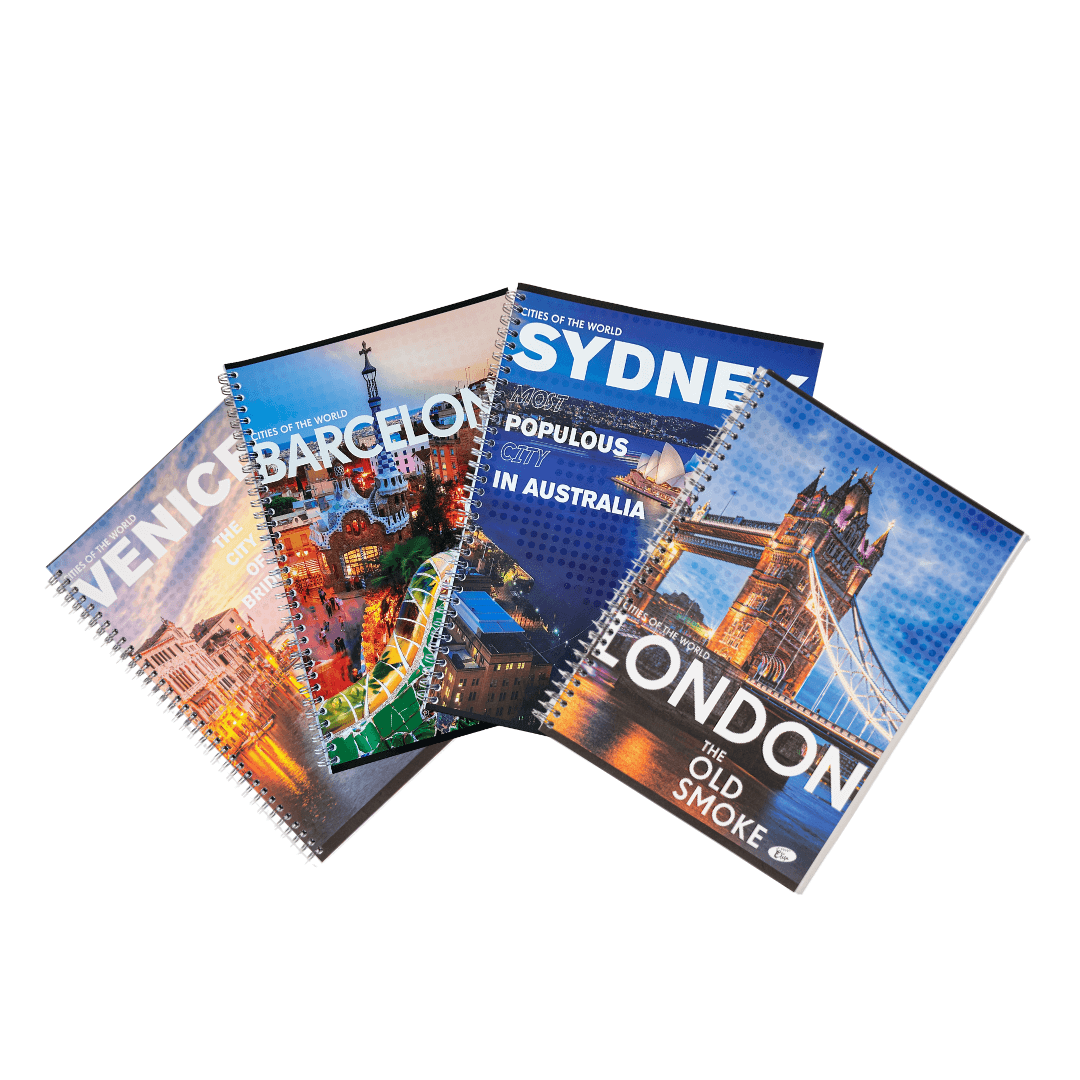 Caiet cu spirala, A4, 70 file, 70gsm, coperta carton 300gsm, design cities of the world - dictando