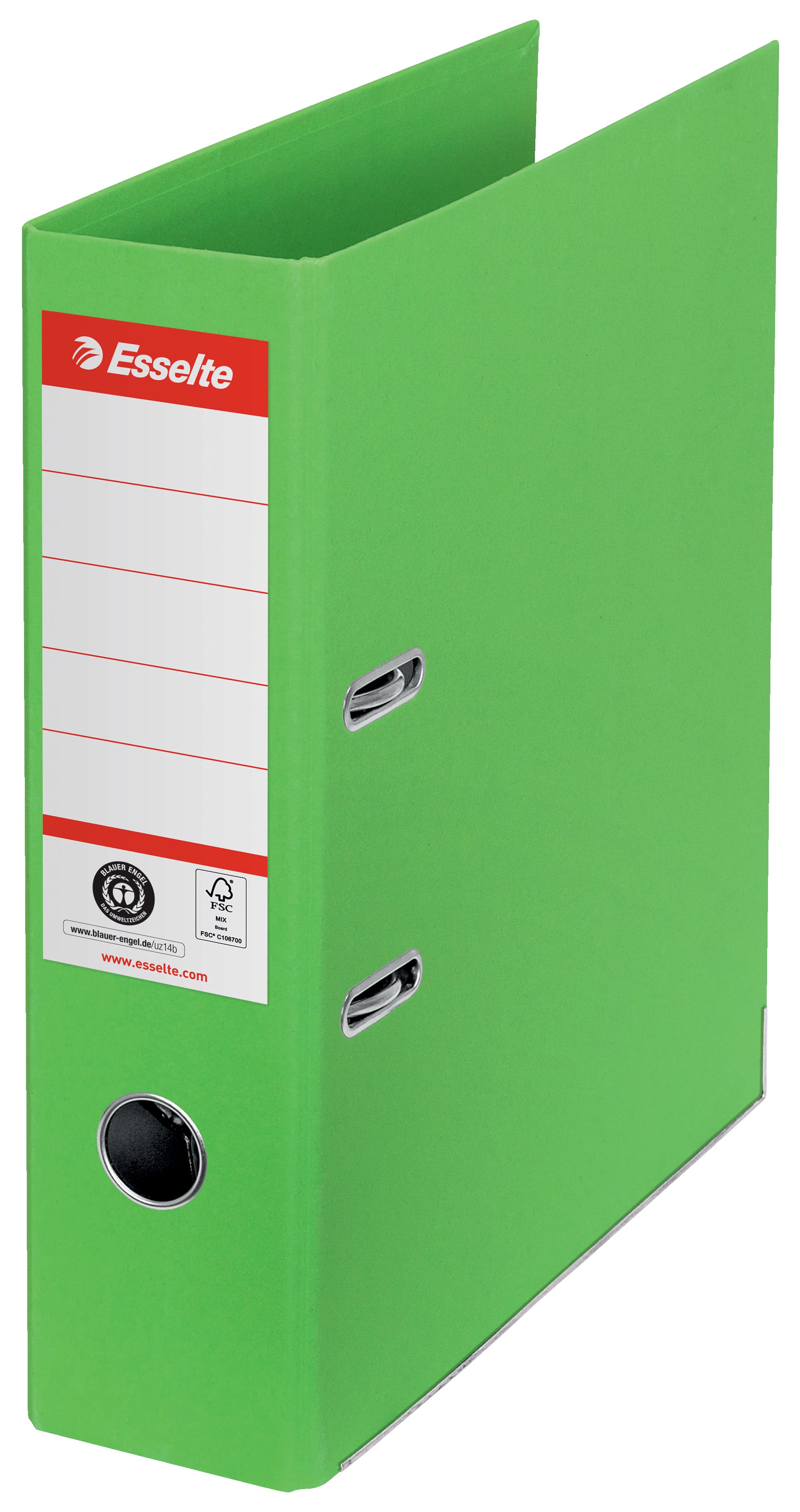 Biblioraft Esselte No.1 Power Recycled, carton, 100% reciclat, reciclabil, certificare FSC, A4, 75 mm, verde