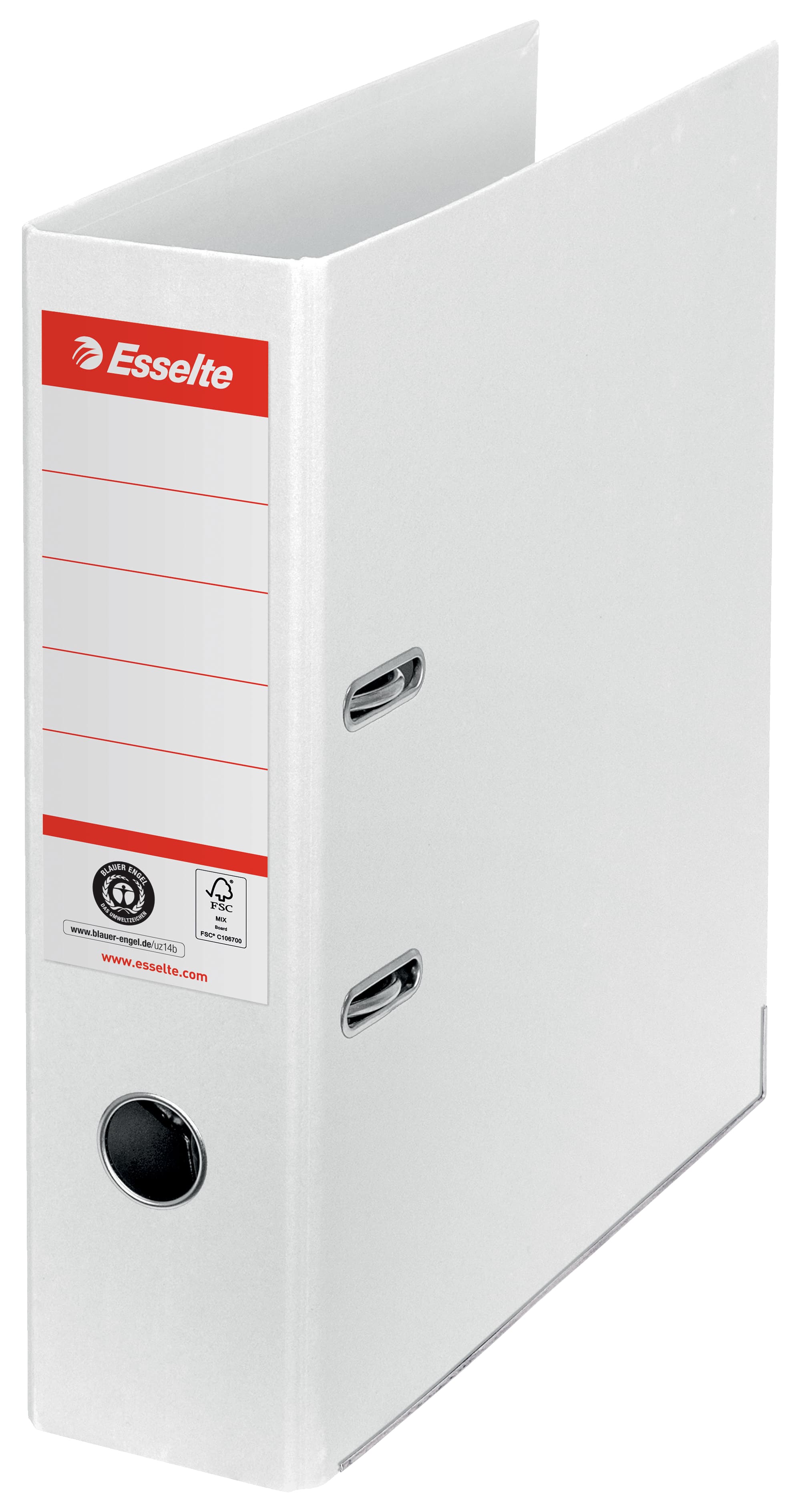 Biblioraft Esselte No.1 Power Recycled, carton, 100% reciclat, reciclabil, certificare FSC, A4, 75 mm, alb