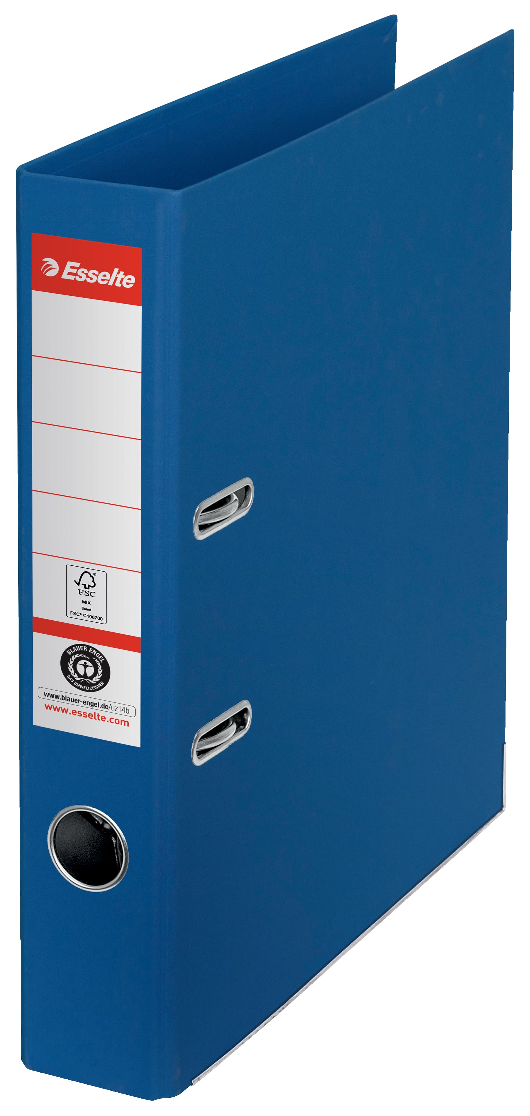 Biblioraft Esselte No.1 Power Recycled, carton, 100% reciclat, reciclabil, certificare FSC, A4, 50 mm, albastru