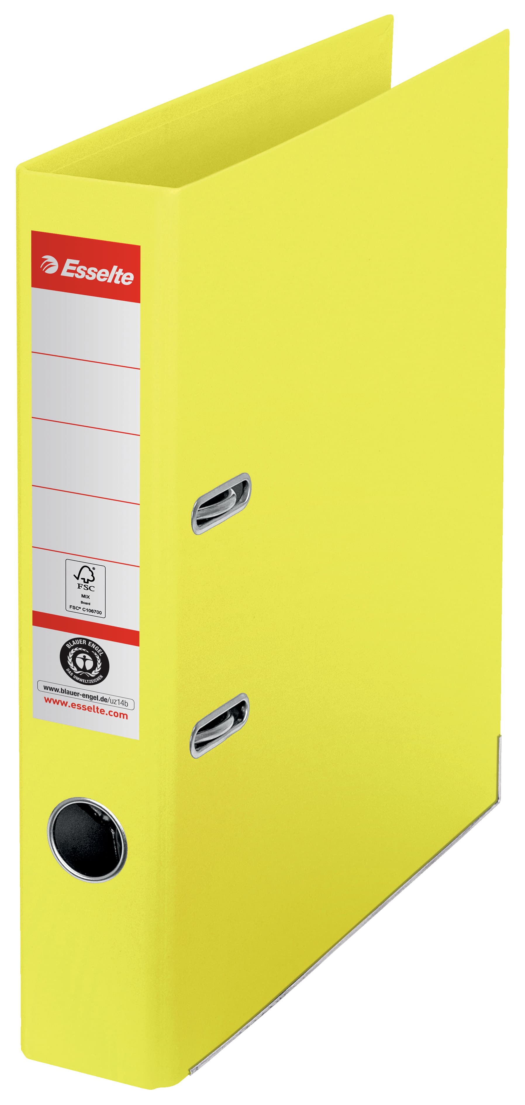 Biblioraft Esselte No.1 Power Recycled, carton, 100% reciclat, reciclabil, certificare FSC, A4, 50 mm, galben
