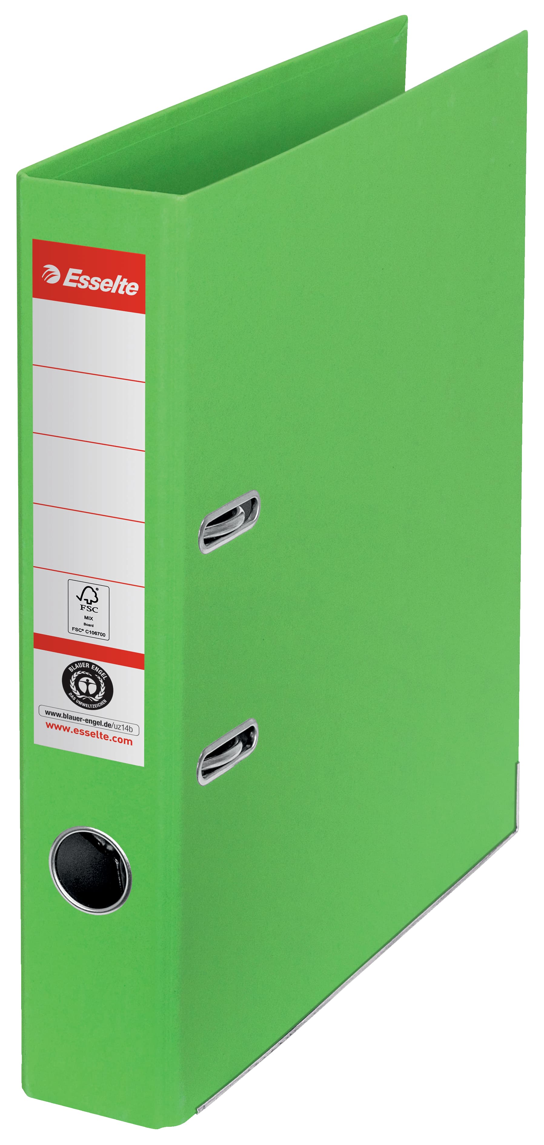 Biblioraft Esselte No.1 Power Recycled, carton, 100% reciclat, reciclabil, certificare FSC, A4, 50 mm, verde