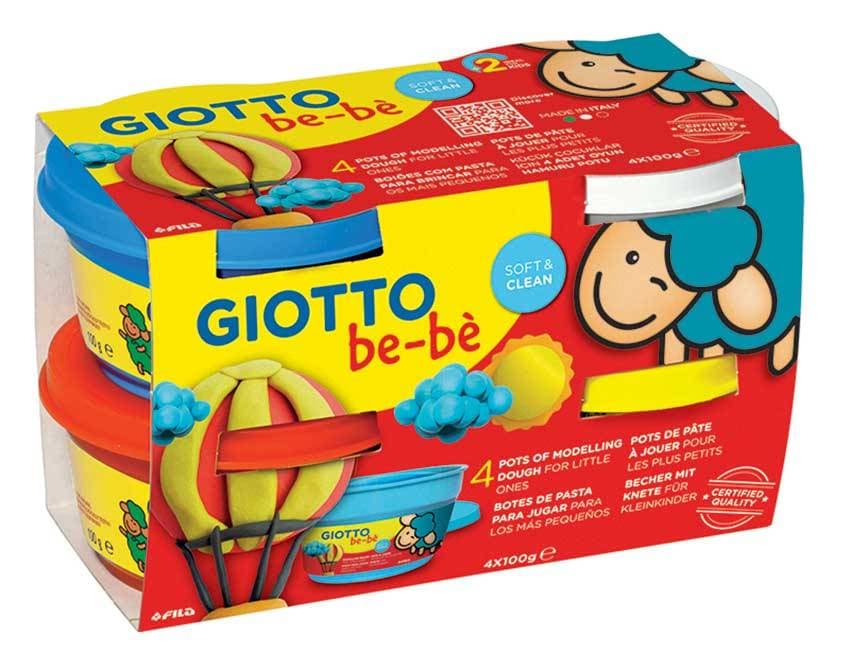 Plastilina standard, 4 culori(alb, albastru, rosu, galben) x 100 grame/borcan, GIOTTO be-be