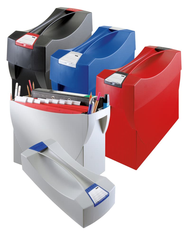 Suport plastic pentru 20 dosare suspendabile, cu capac, HAN Swing Plus - albastru