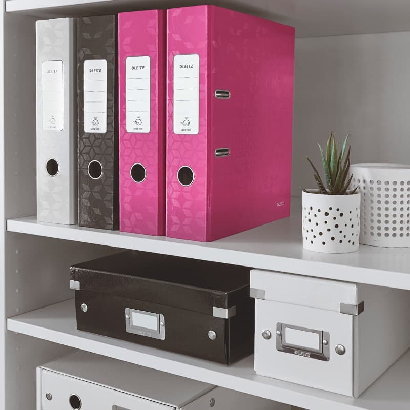 Biblioraft Leitz 180° WOW, carton laminat, partial reciclat, FSC, A4, 80 mm, roz