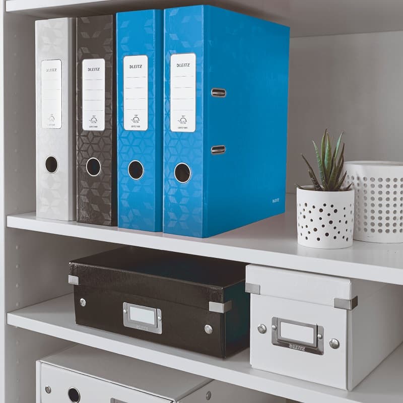 Biblioraft Leitz 180° WOW, carton laminat, partial reciclat, FSC, A4, 80 mm, albastru