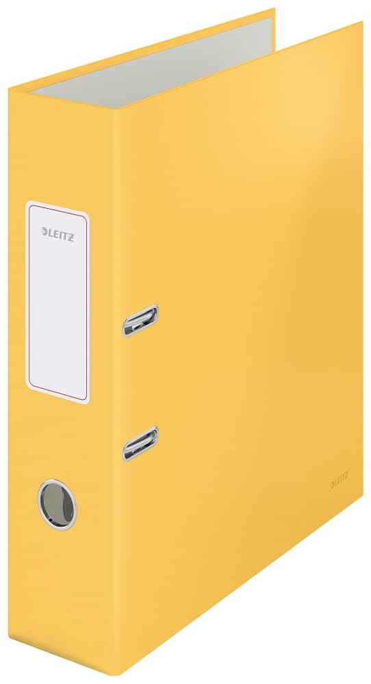 Biblioraft Leitz 180° Cosy, carton laminat, partial reciclat, FSC, A4, 80 mm, galben chihlimbar