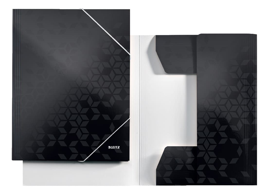 Mapa cu elastic Leitz WOW, carton laminat, FSC, A4, 250 coli, negru