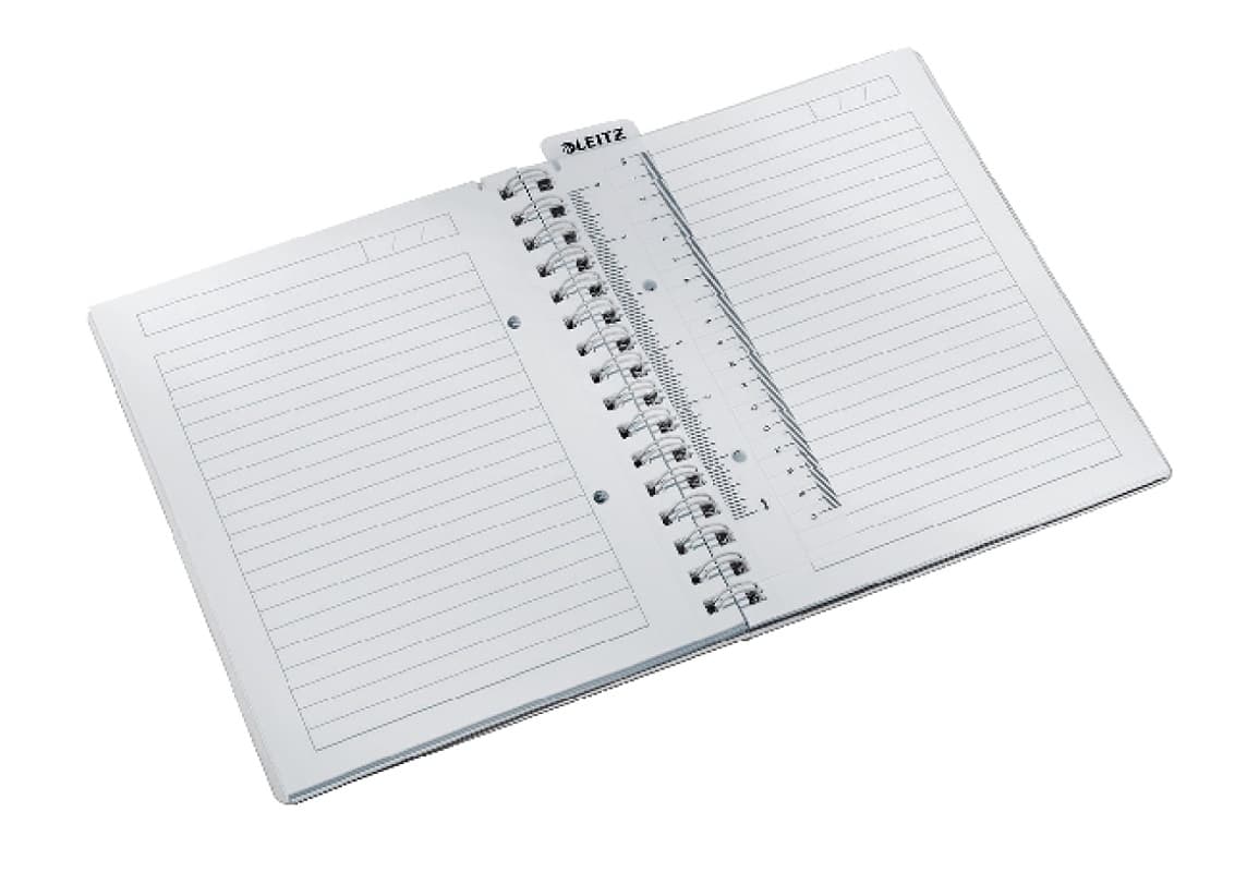 Caiet de birou Leitz WOW, PP, FSC, reciclabil, A5, 80 coli, cu spira, dictando, negru