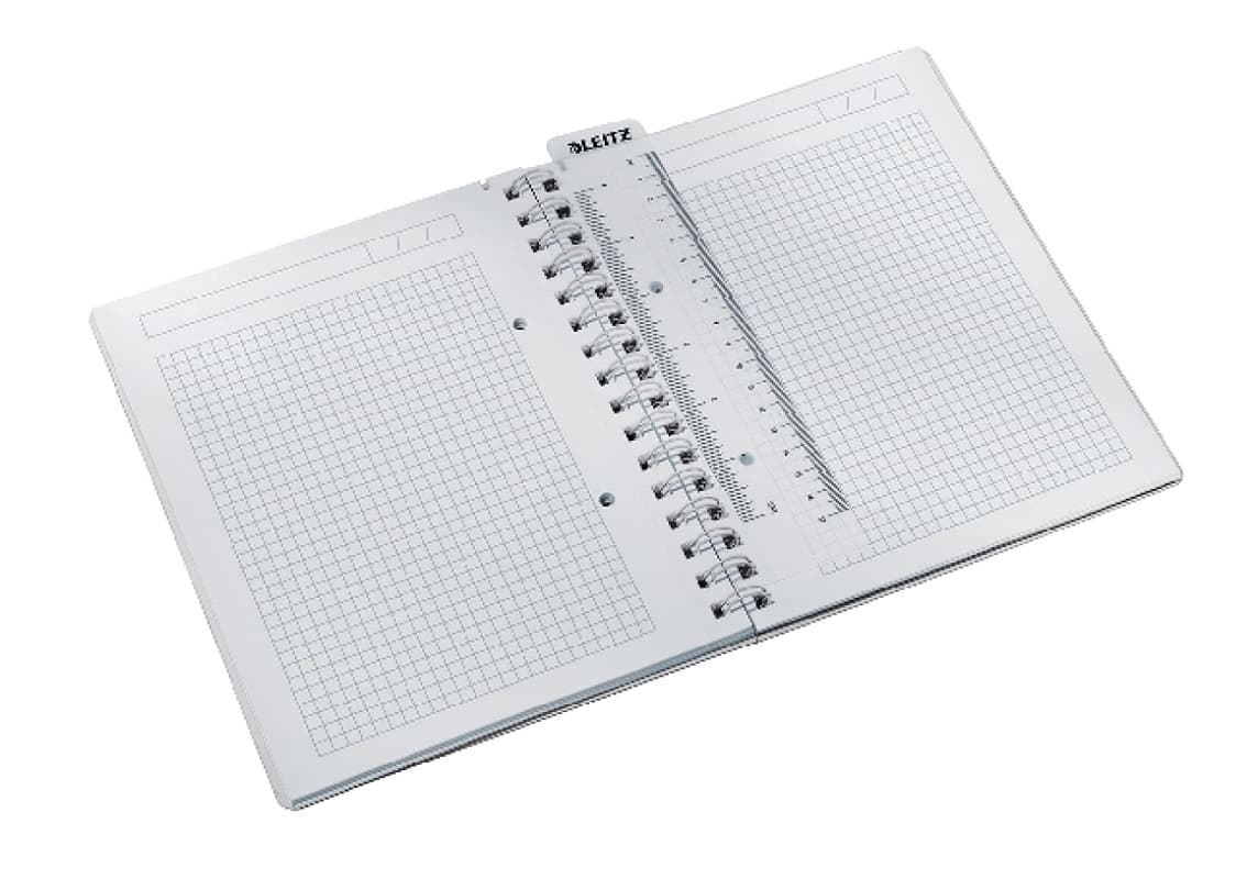 Caiet de birou Leitz WOW, PP, FSC, reciclabil, A5, 80 coli, cu spira, matematica, negru