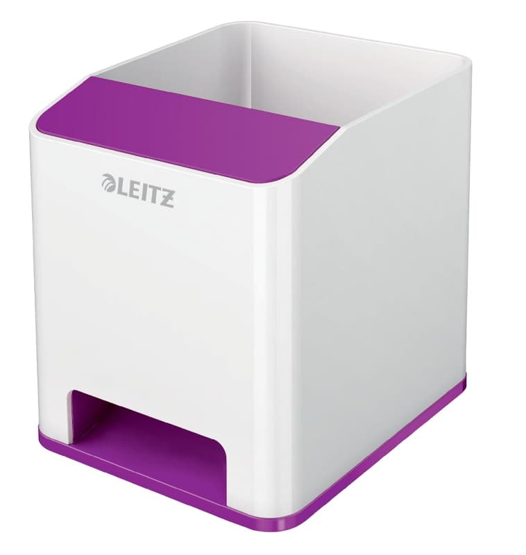 Suport instrumente de scris Leitz WOW, PS, cu amplificare sunet, culori duale, alb-mov