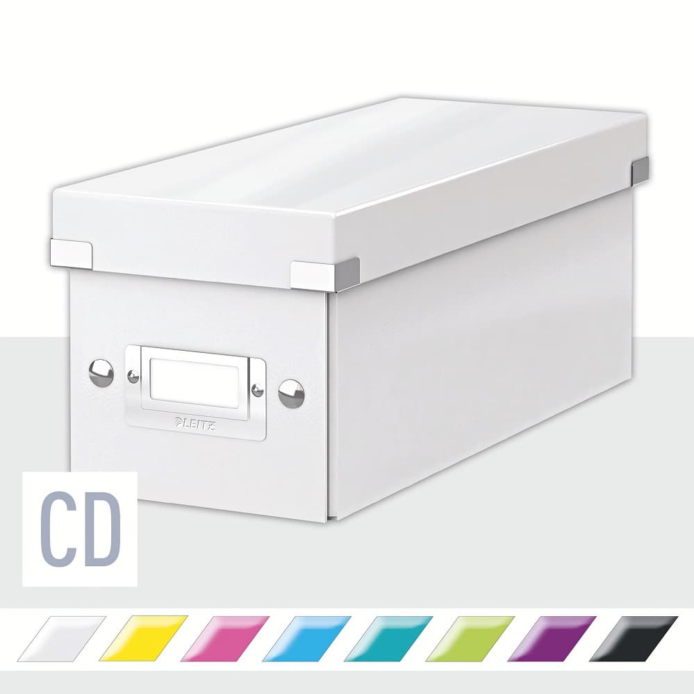 Cutie depozitare Leitz WOW Click & Store, carton laminat, pliabila, cu capac, 14x13x35 cm, alb
