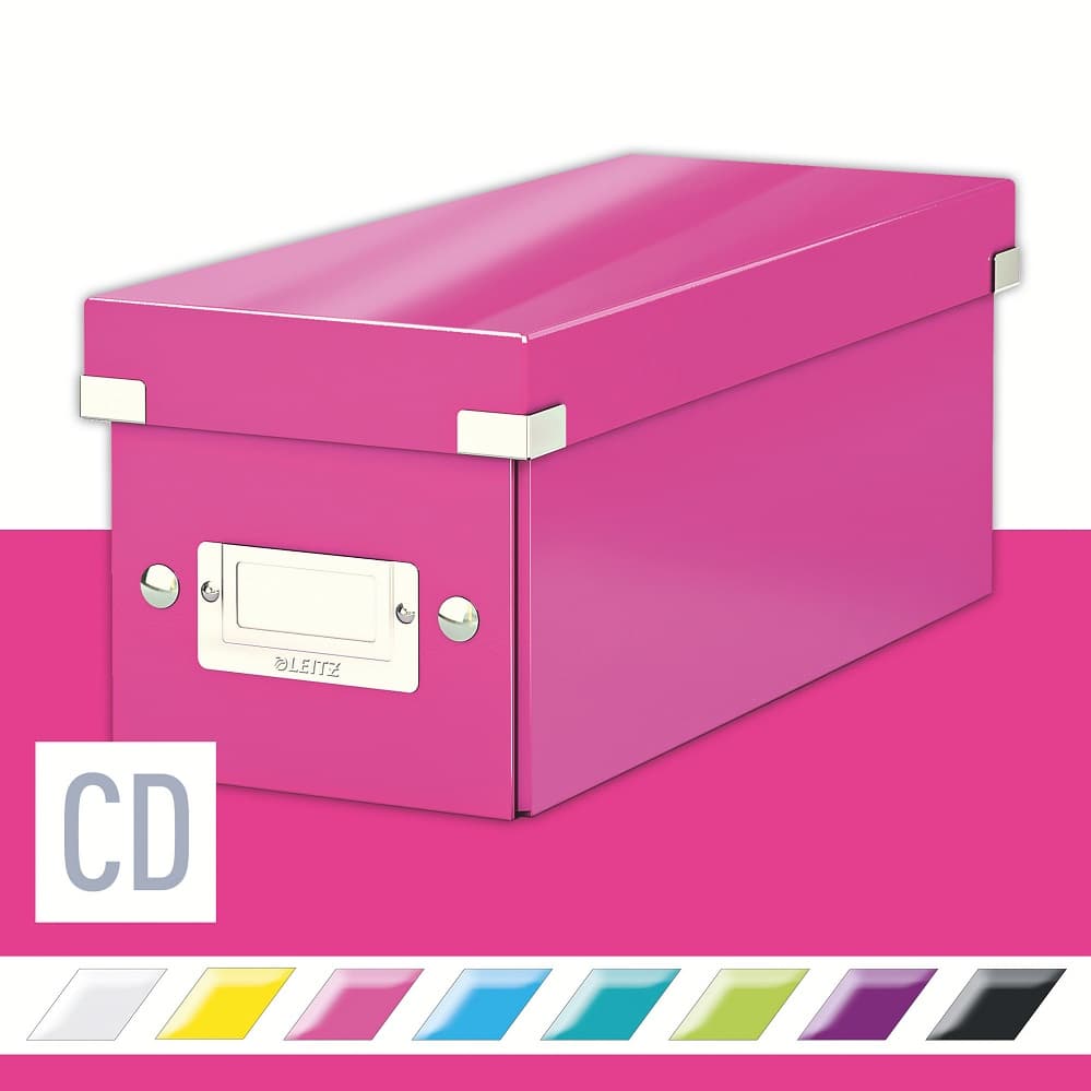 Cutie depozitare Leitz WOW Click & Store, carton laminat, pliabila, cu capac, 14x13x35 cm, roz