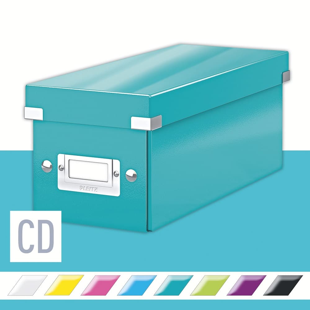 Cutie depozitare Leitz WOW Click & Store, carton laminat, pliabila, cu capac, 14x13x35 cm, turcoaz
