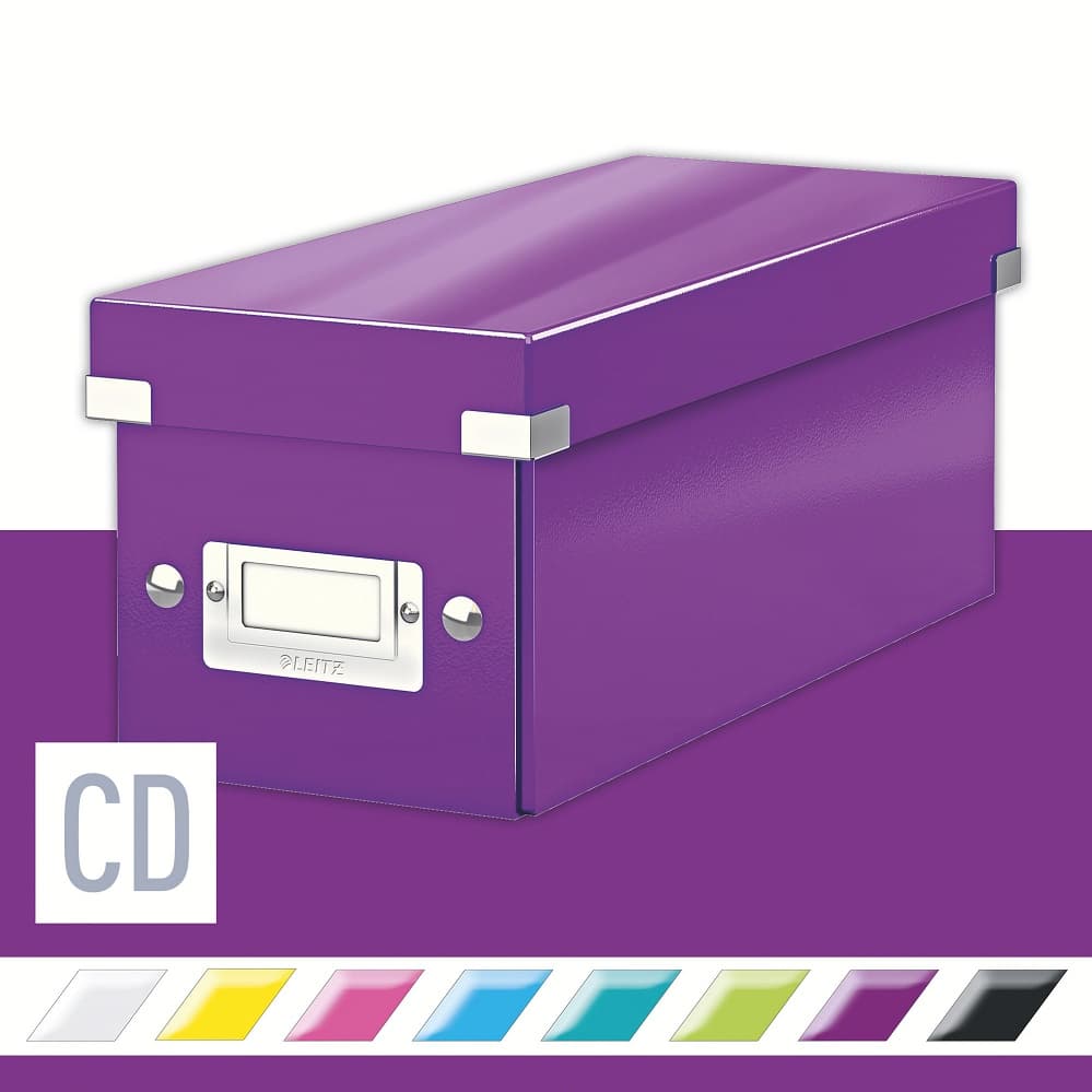 Cutie depozitare Leitz WOW Click & Store, carton laminat, pliabila, cu capac, 14x13x35 cm, mov