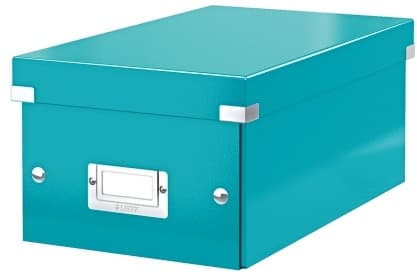 Cutie depozitare Leitz WOW Click & Store, carton laminat, pliabila, cu capac, 20x14x35 cm, turcoaz