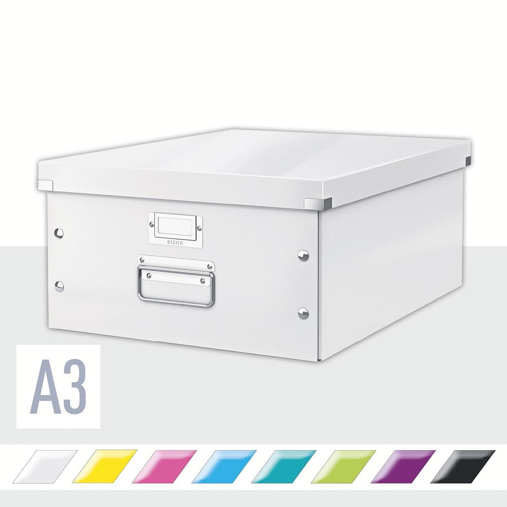 Cutie depozitare LEITZ WOW Click & Store, carton laminat, mare, alb