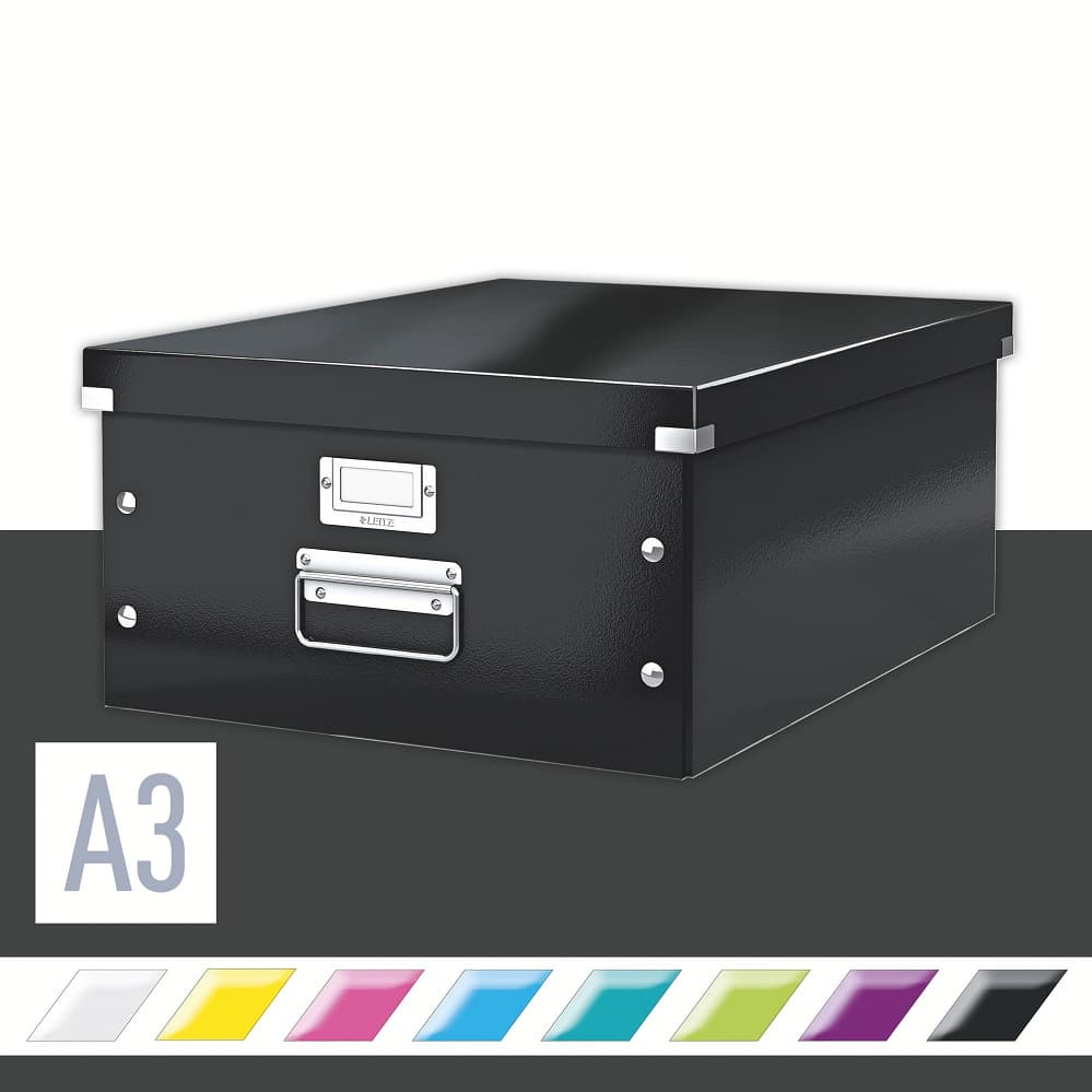 Cutie depozitare LEITZ WOW Click & Store, carton laminat, mare, negru