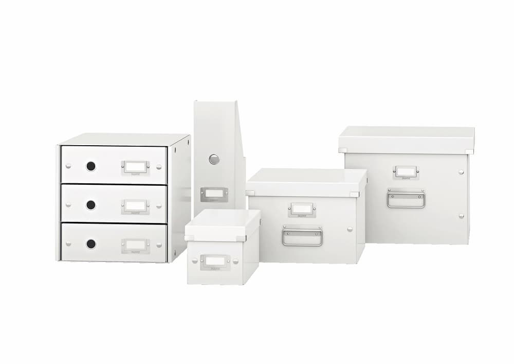 Cutie depozitare LEITZ WOW Click & Store, pentru 15 dosare suspendabile, carton laminat, alb