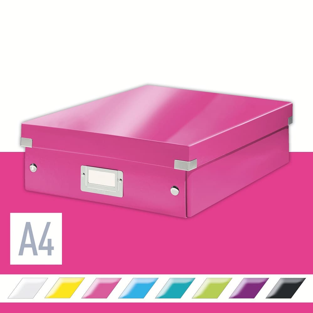 Cutie depozitare LEITZ WOW Click & Store Organizer, carton laminat, medie, roz
