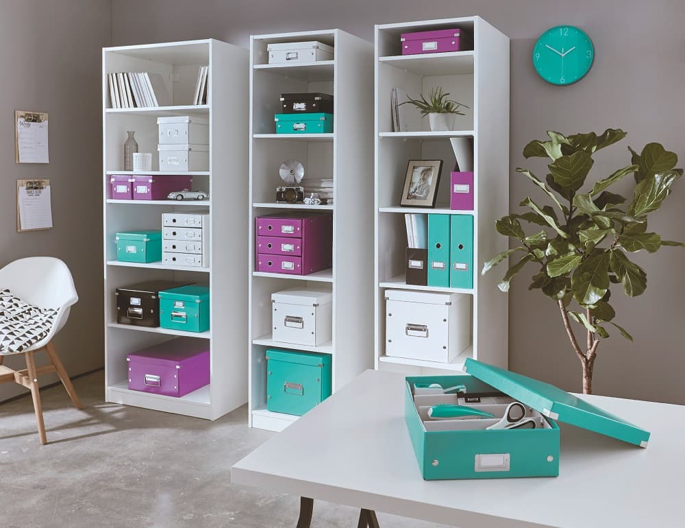 Cutie depozitare LEITZ WOW Click & Store, carton laminat, Cub, mare, turcoaz