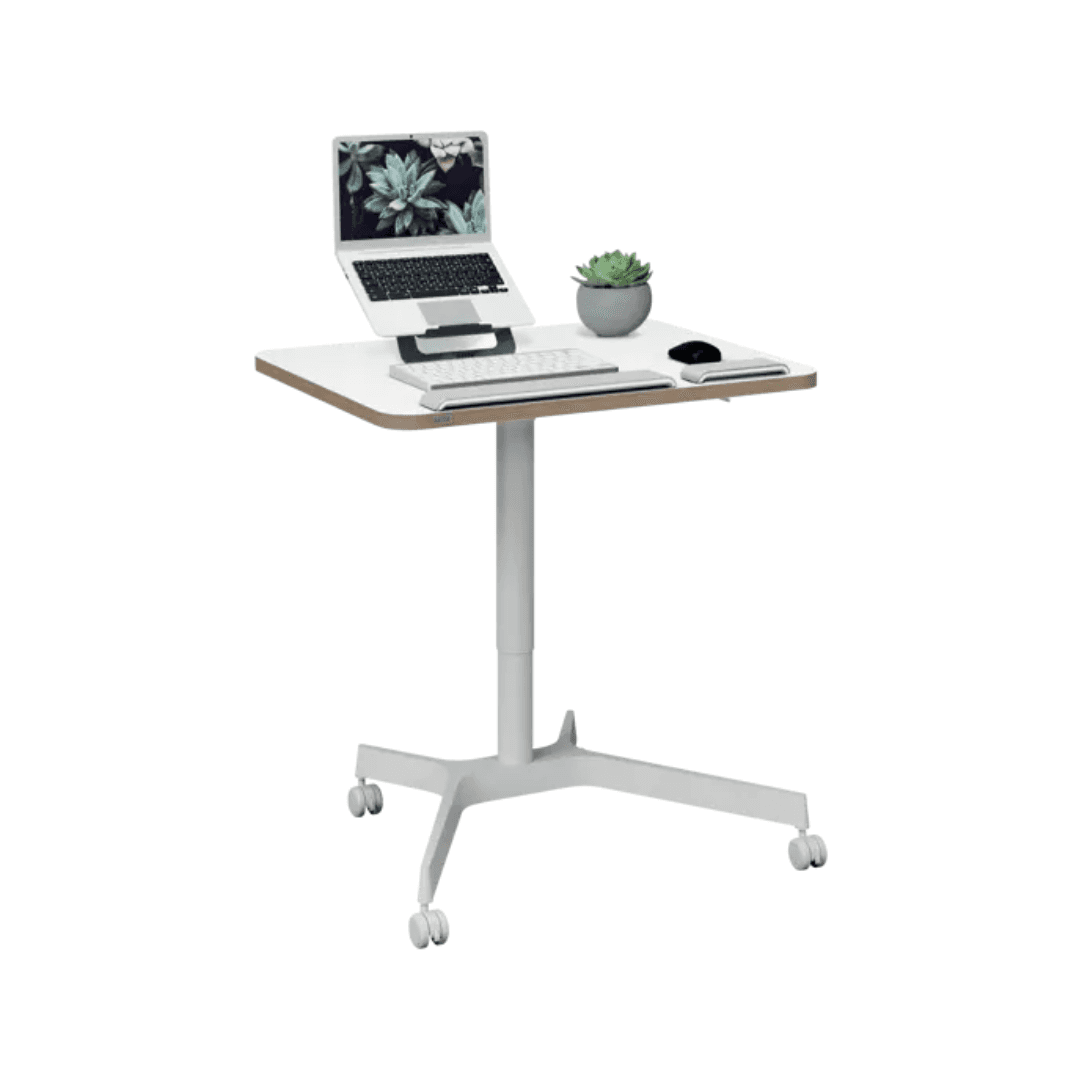 Birou ergonomic LEITZ Ergo, pneumatic, ajustabil pe inaltime, pentru pozitia sezut/ in picioare, alb