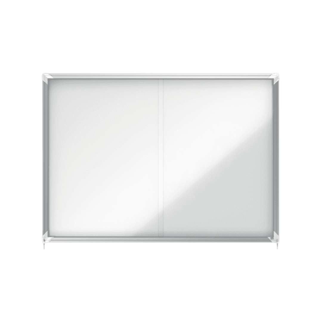 Avizier NOBO Premium Plus, interior, otel emailat, 18x A4, geam glisant si cheie, magnetic, alb