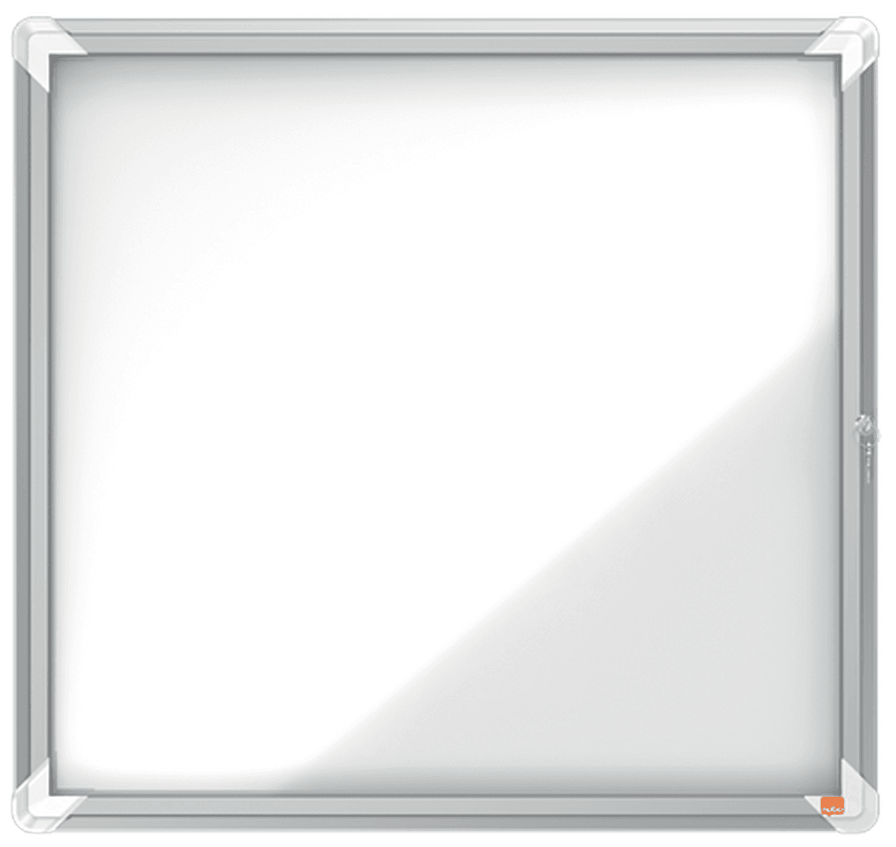 Avizier NOBO Premium Plus, exterior, otel emailat, 6x A4, cu usa si cheie, magnetic, alb