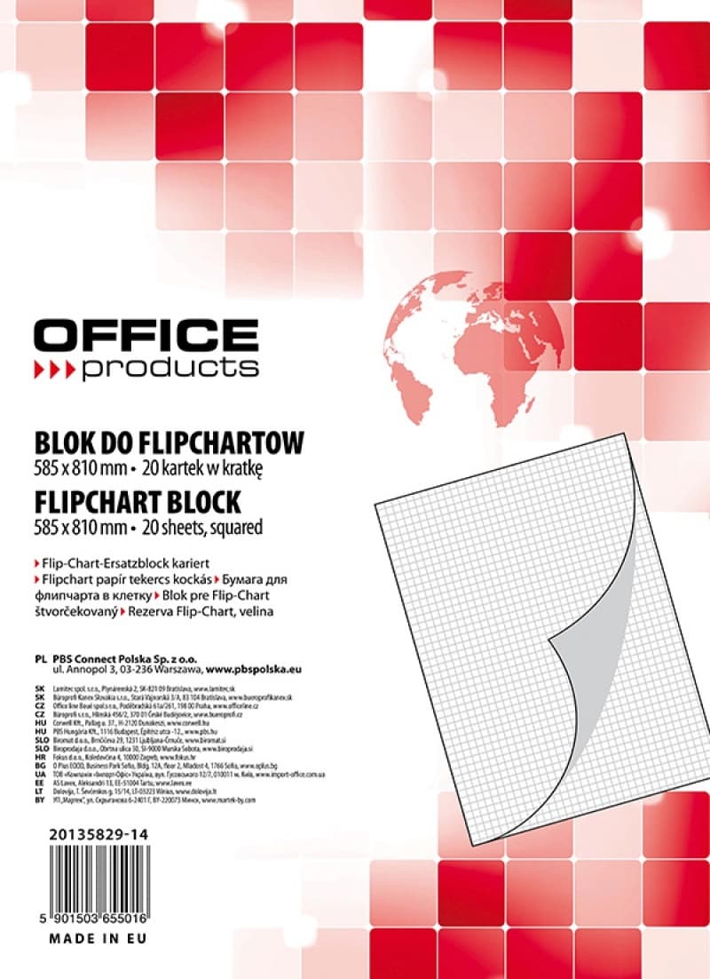Rezerva hârtie pentru flipchart, 70g/mp, 58.5x81cm, 20coli/top, Office products - caroiata