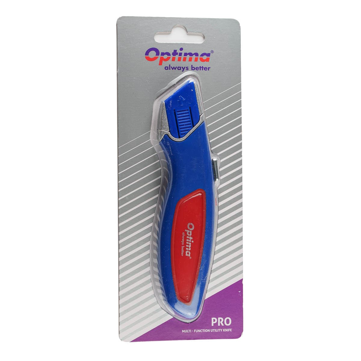 Cutter Optima Pro, lama trapezoidala + 2 rezerve SK5, auto-retractabil, aluminiu cu rubber grip