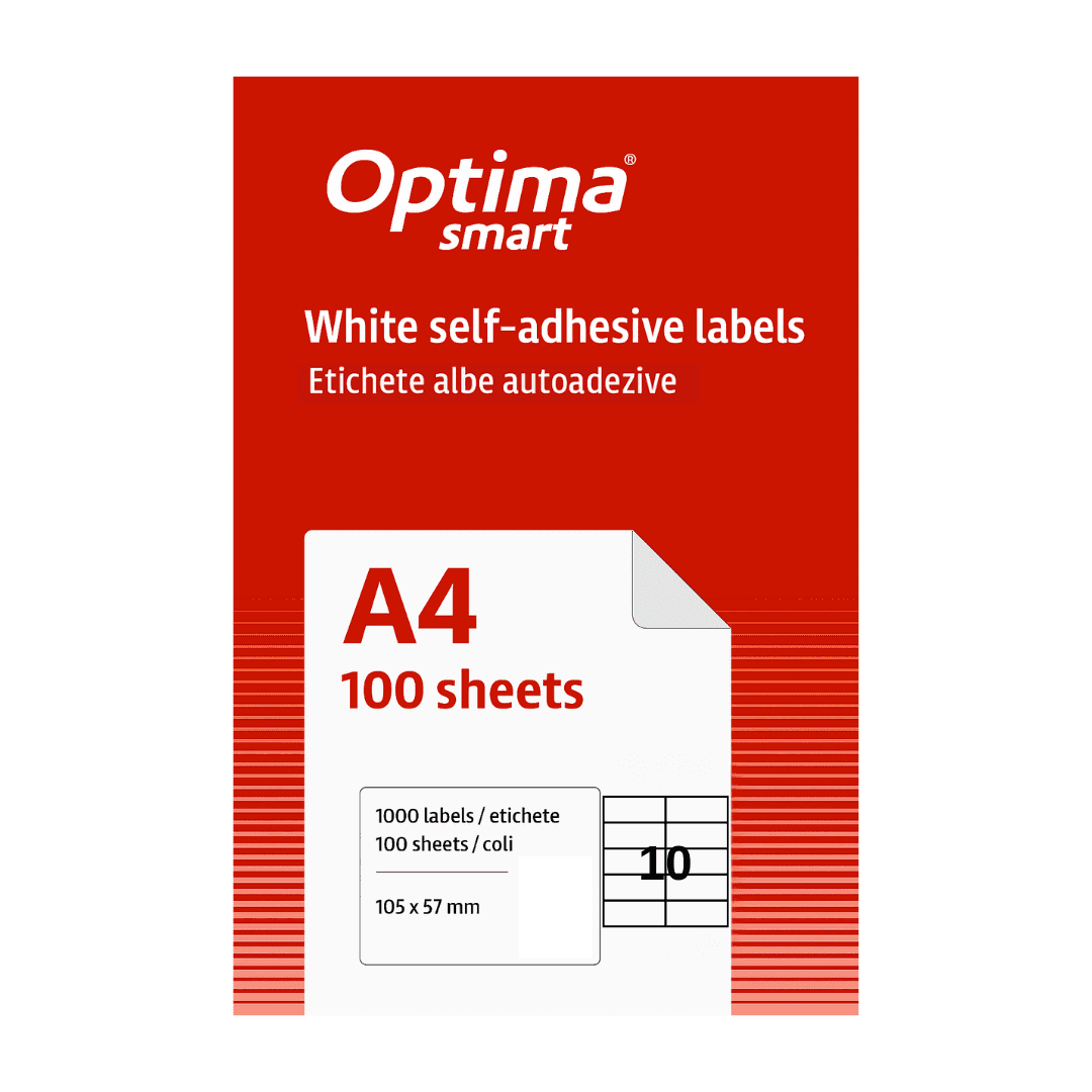 Etichete albe autoadezive  10/A4, 105 x 57 mm, 100 coli/top, Optima Smart