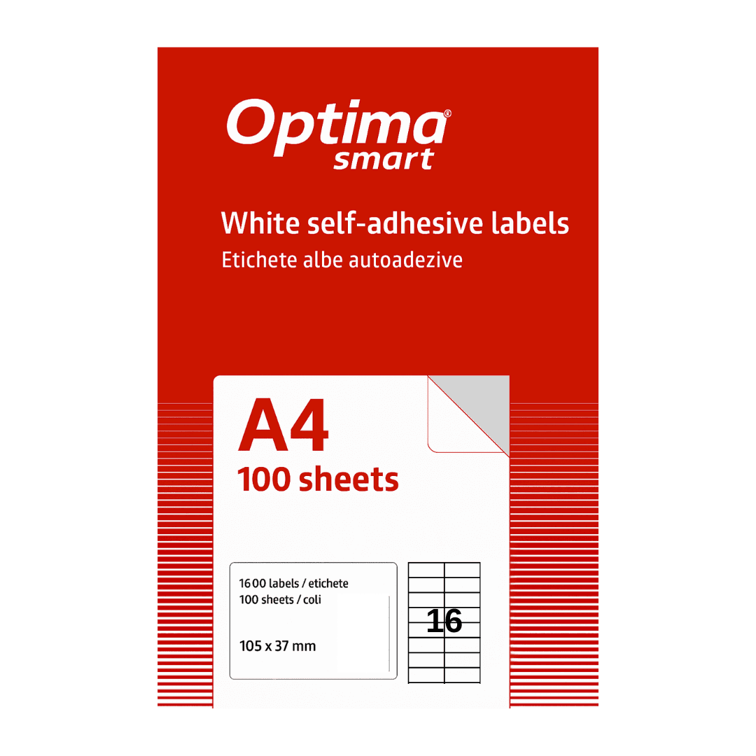 Etichete albe autoadezive  16/A4, 105 x 37 mm, 100 coli/top, Optima Smart