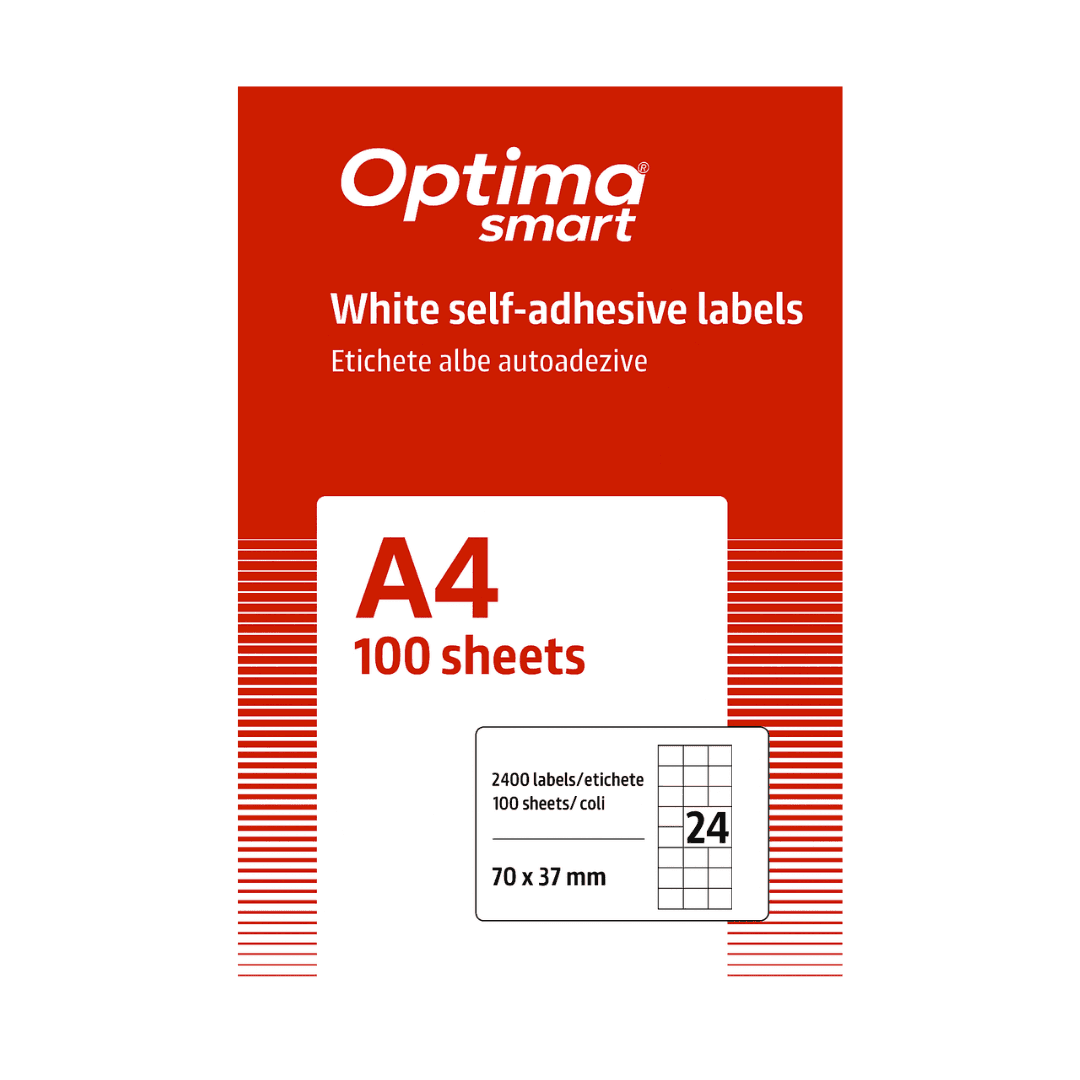 Etichete albe autoadezive  24/A4, 70 x 37 mm, 100 coli/top, Optima Smart