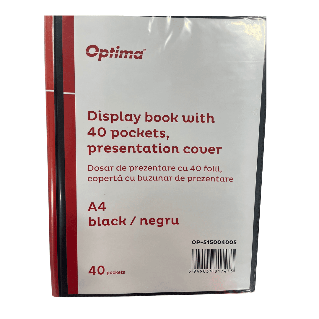 Dosar de prezentare personalizabil, A4, cu  40 folii, coperta rigida, Optima - negru