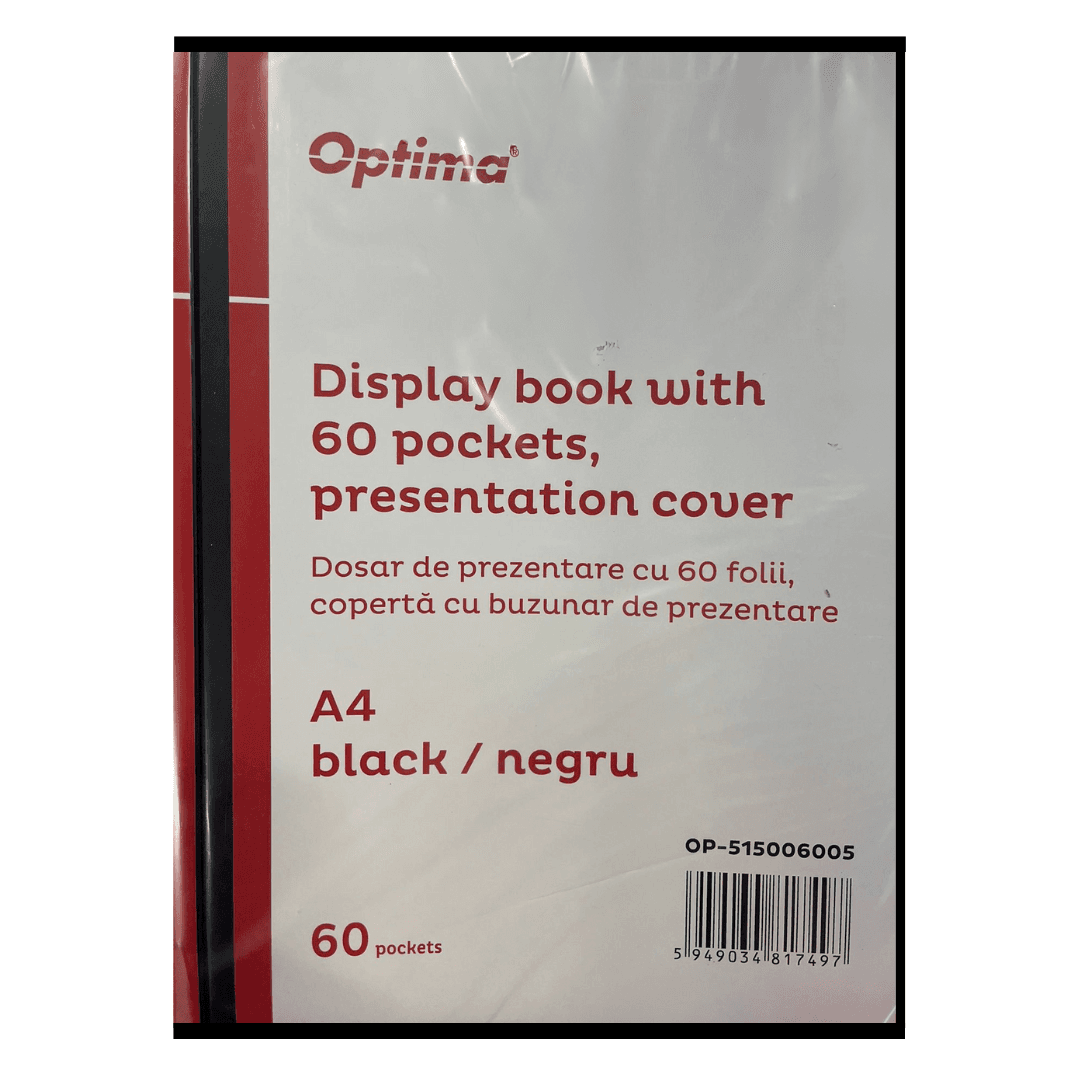 Dosar de prezentare personalizabil, A4, cu  60 folii, coperta rigida, Optima - negru