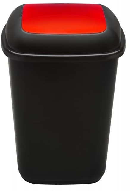 Cos plastic reciclare selectiva, capacitate 45l, PLAFOR Quatro - negru cu capac rosu - metal