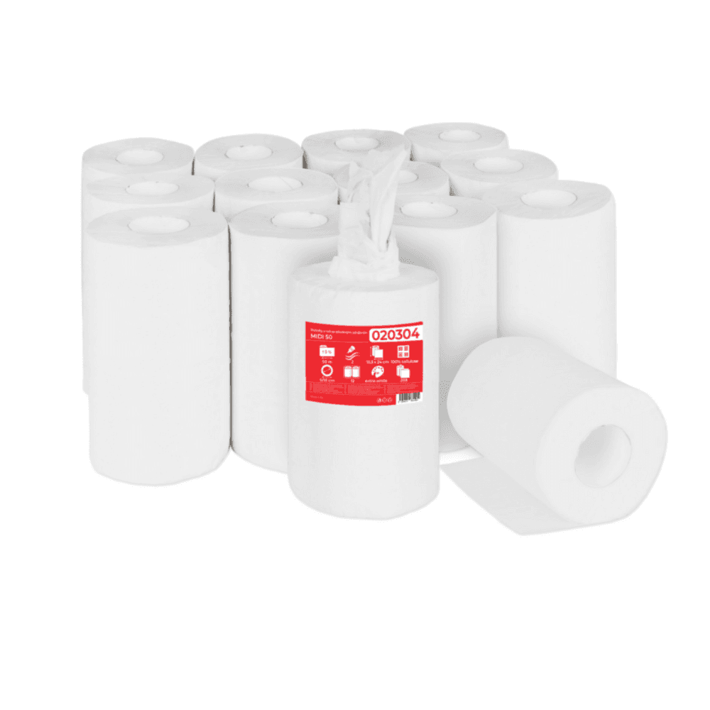 Prosop rola hartie alba,  50m - 2 straturi, 193x240mm, 12 role/set, Prima Soft Midi 50
