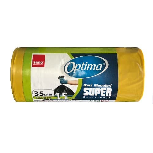 Saci menaj  35L, 15buc/rola, SANO Optima - galbeni