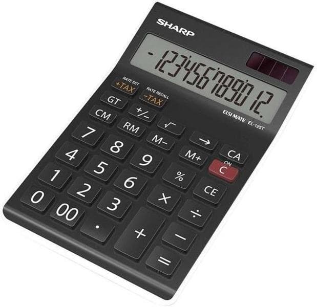 Calculator de birou, 12 digits, 176 x 112 x 13 mm, dual power, SHARP EL-125TWH - negru/alb