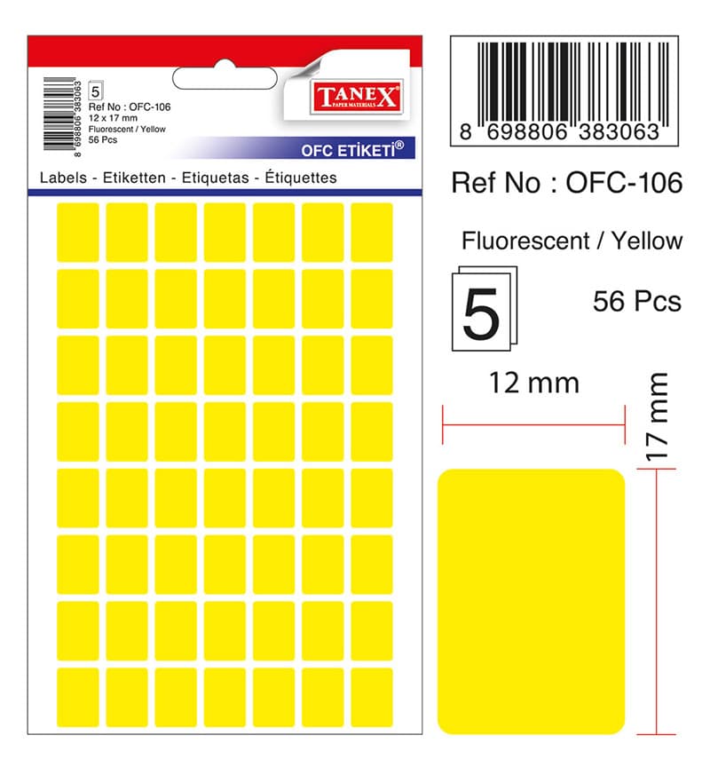 Etichete autoadezive color, 12 x 17 mm, 280 buc/set, TANEX - galben fluorescent