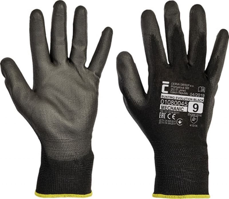 Manusi protectie Evolution, standard EN420, degete si palma cu polyurethan - marime  7 - negre