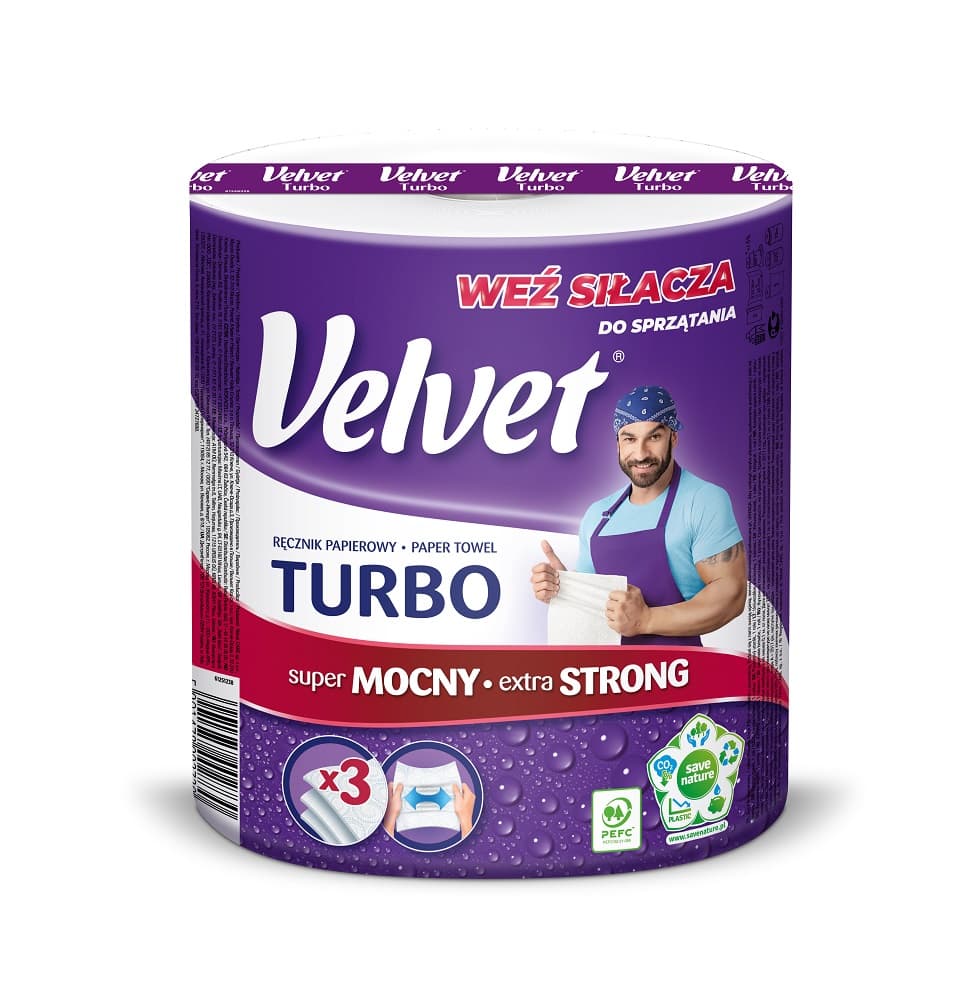 Rola prosop bucatarie hartie alba, 3 straturi, 330 portii, rezistent si superabsorbant, VELVET Turbo