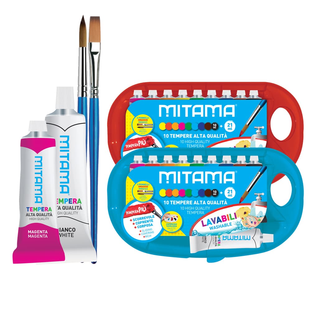 Tempera Mitama, 10 culori, 2 pensule